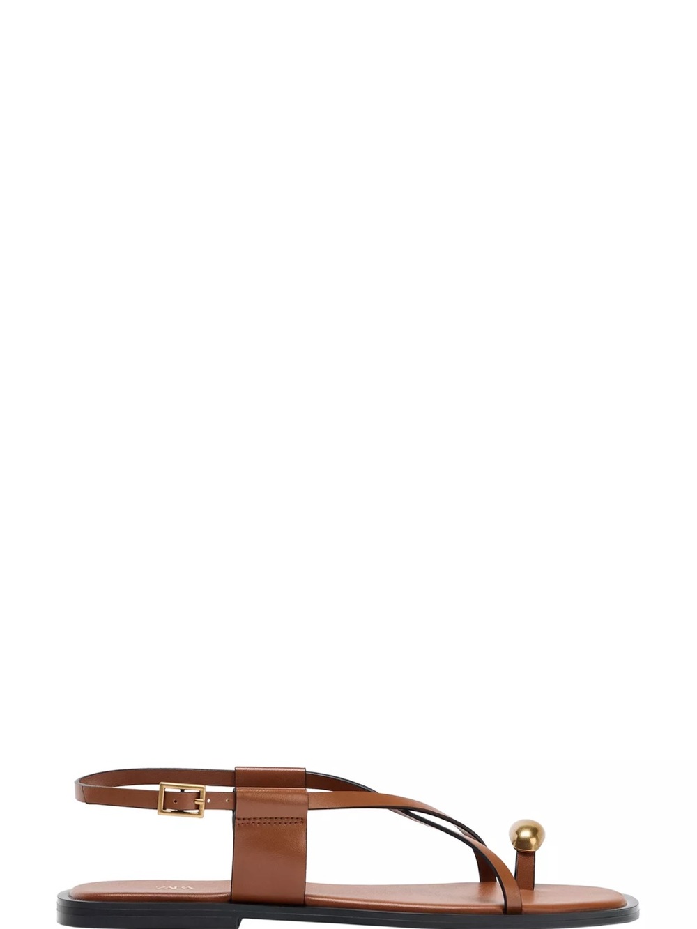 Zara Brown Toe-Ring Flat Sandal with Gold Accent